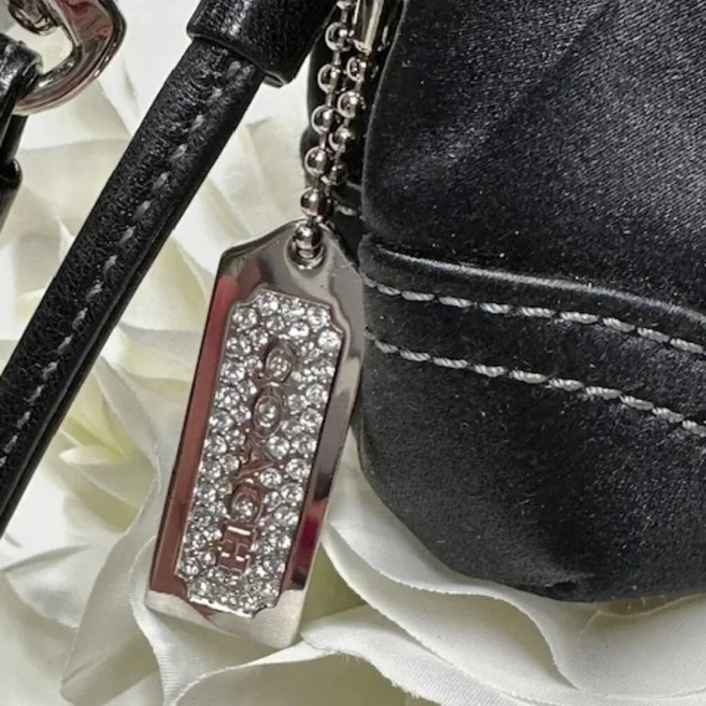 🧚🏻HOST PICK🧚🏻 Coach Black Satin Wristlet with Swarovski Hangtag EUC - Picture 12 of 13